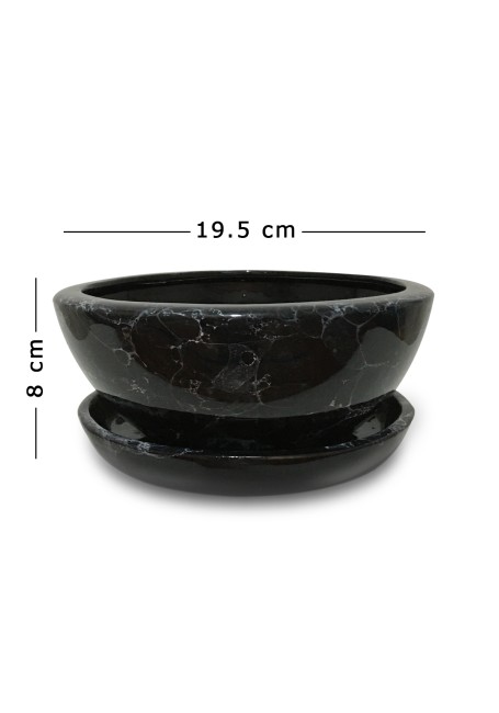 Seramik Drenaj Delikli Tabaklı Mermer Desenli Bonsai Saksısı 19.5 Cm