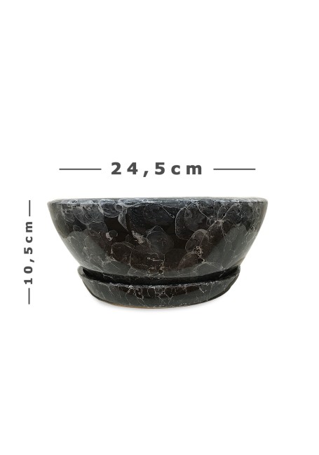 Seramik Drenaj Delikli Tabaklı Mermer Desenli Bonsai Saksısı 24.5 Cm
