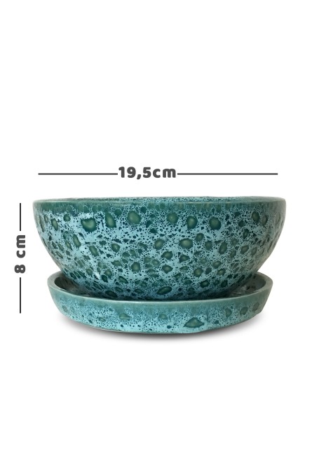 Seramik Drenaj Delikli Tabaklı Özel Tasarım Çift Renk Bonsai Saksısı 19.5 Cm