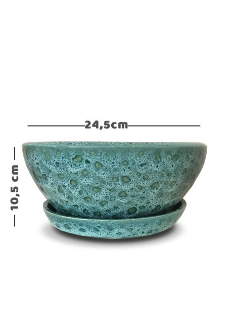 Seramik Drenaj Delikli Tabaklı Özel Tasarım Çift Renk Bonsai Saksısı 24.5 Cm