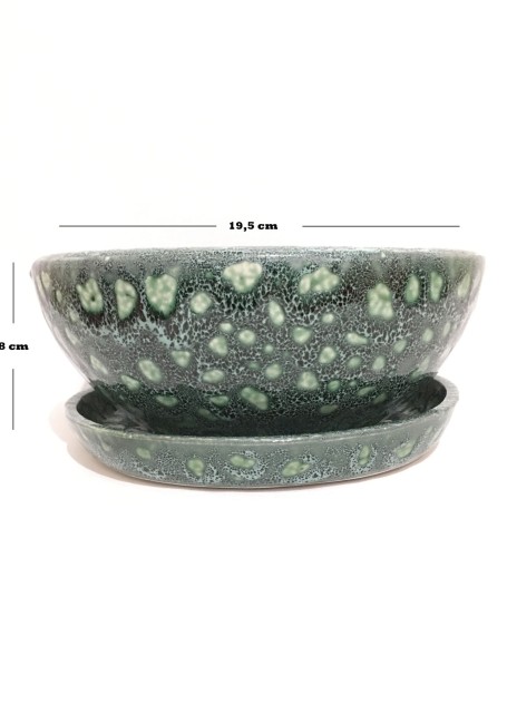 Seramik Drenaj Delikli Tabaklı Özel Tasarım Üç Renk Bonsai Saksısı 19.5 Cm