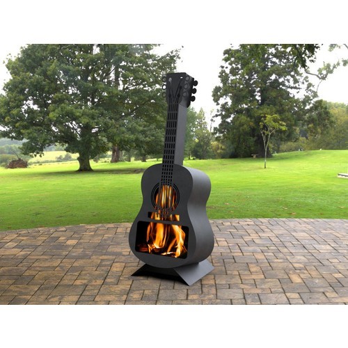 Metal Gitar Şömine Dekoratif Lazer Kesim