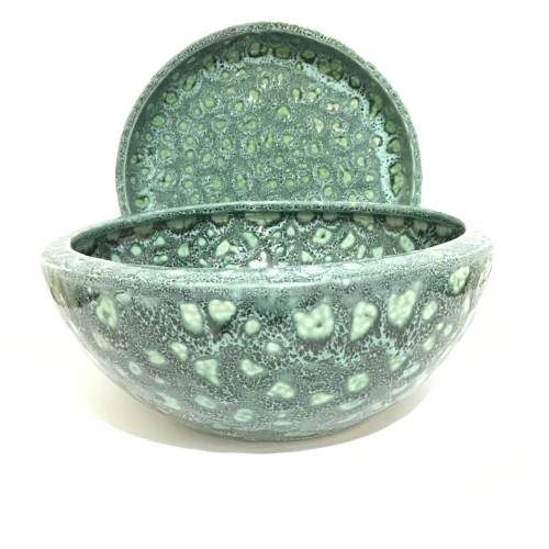 Seramik Drenaj Delikli Tabaklı Özel Tasarım Üç Renk Bonsai Saksısı 19.5 Cm