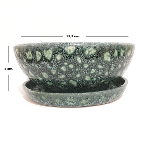 Seramik Drenaj Delikli Tabaklı Özel Tasarım Üç Renk Bonsai Saksısı 19.5 Cm