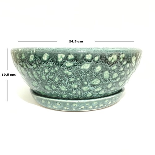 Seramik Drenaj Delikli Tabaklı Özel Tasarım Üç Renk Bonsai Saksısı 24.5 Cm